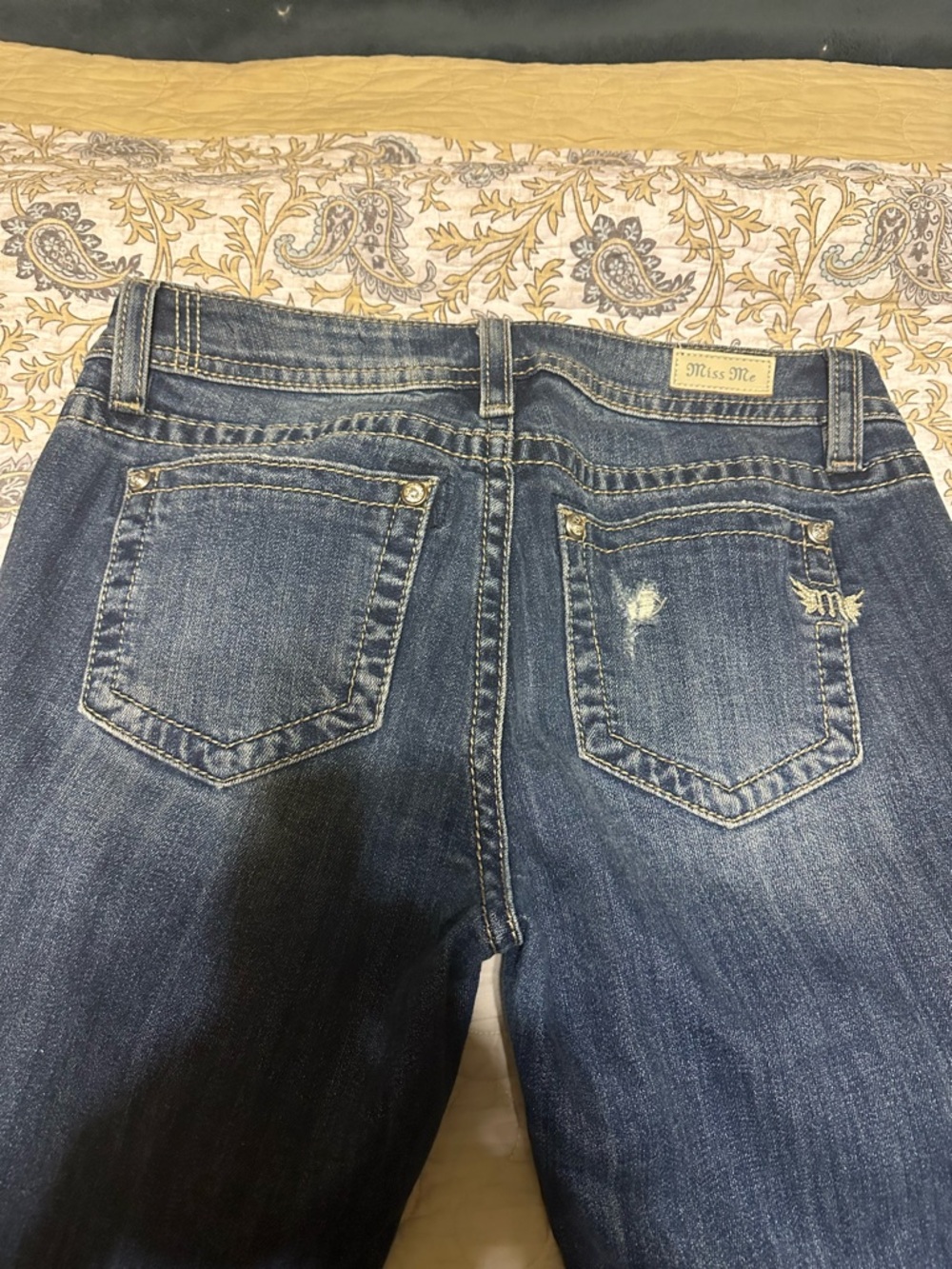 Miss Me Dark Blue Bootcut Jeans with Back Pocket Embroidery size 27 long